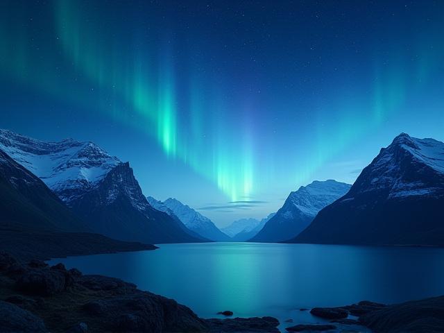 Serene Nordic landscape with a fjord and a starry sky, representing Fjordhoroskop's vision